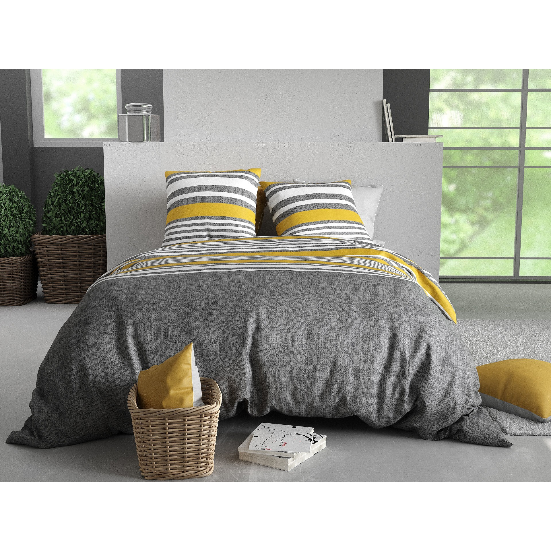 Parure housse de couette imprimée 240x260cm + 2 Taies 100% coton 57fils STUDT