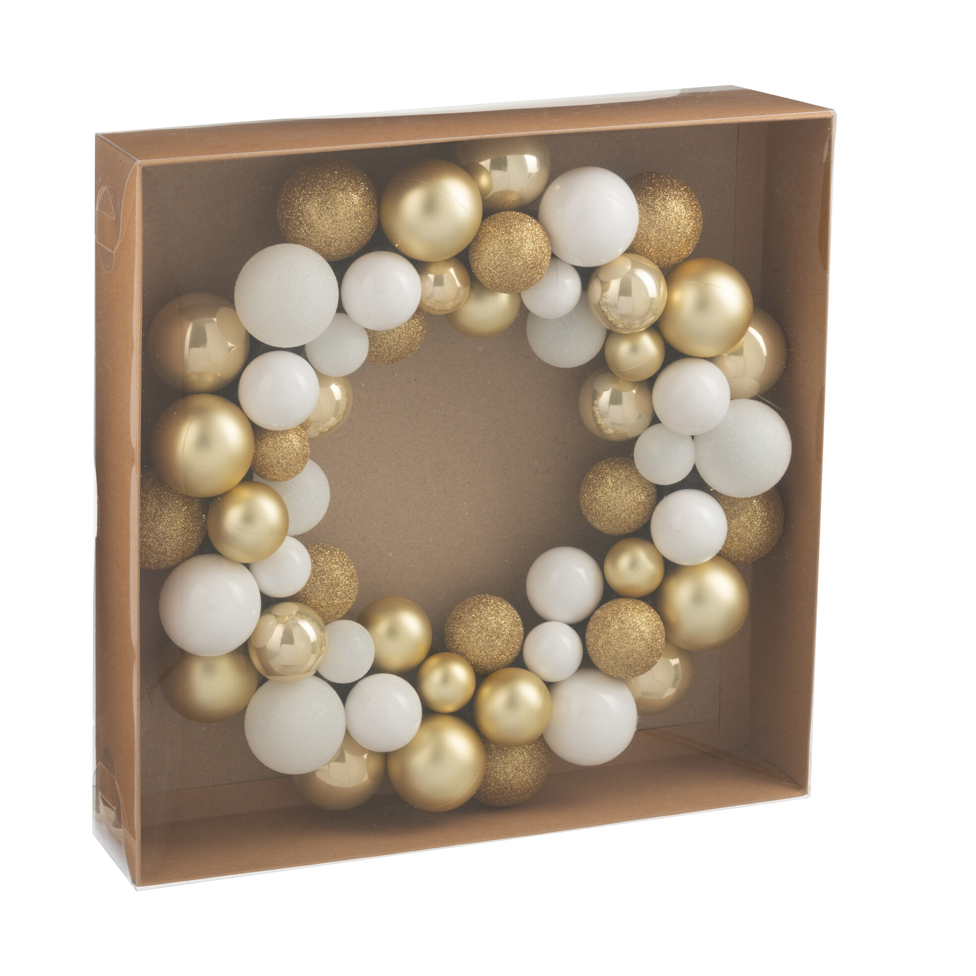 J-Line Couronne Boules De Noël Plastique Blanc/Doré