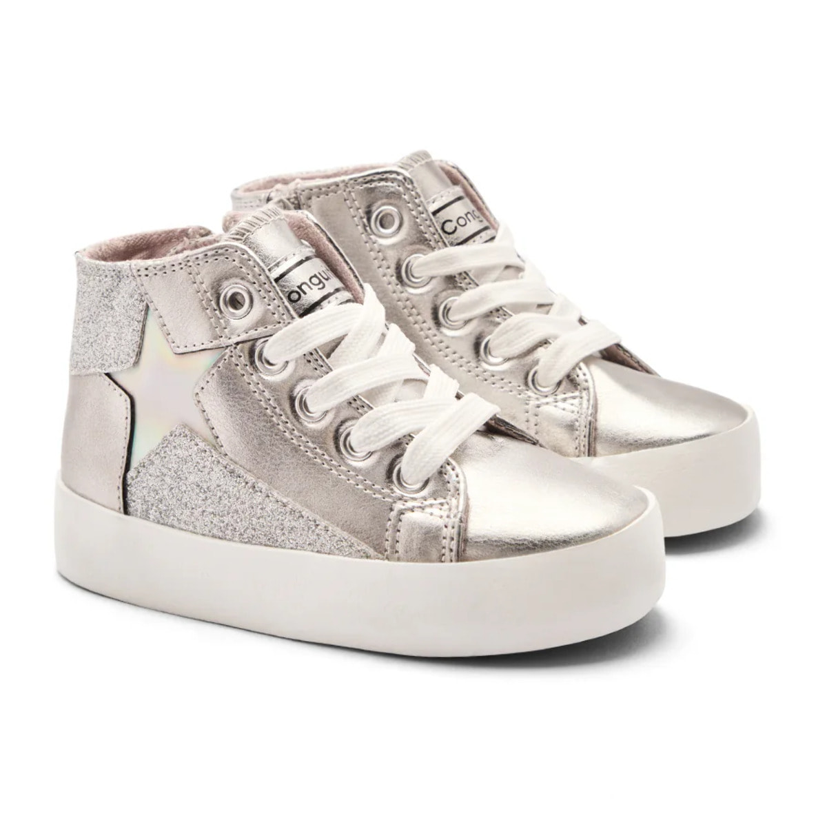 Sneakers alte da bambina con stampa a stella argentata