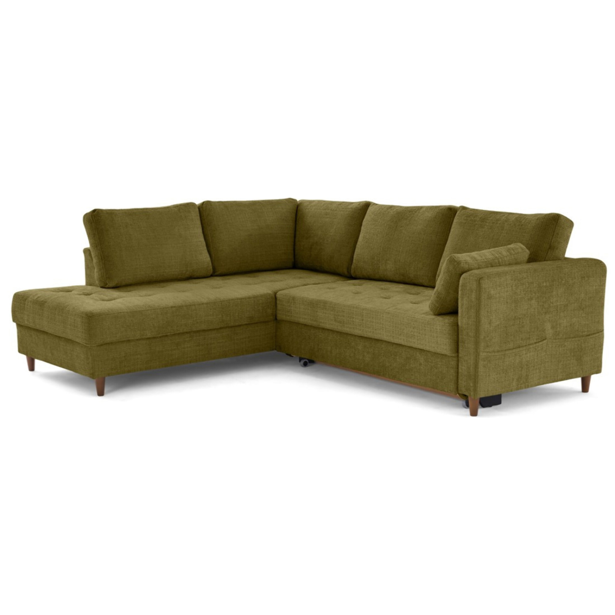 Anna - canapé d'angle gauche 5 places convertible en velours texturé - Vert Olive