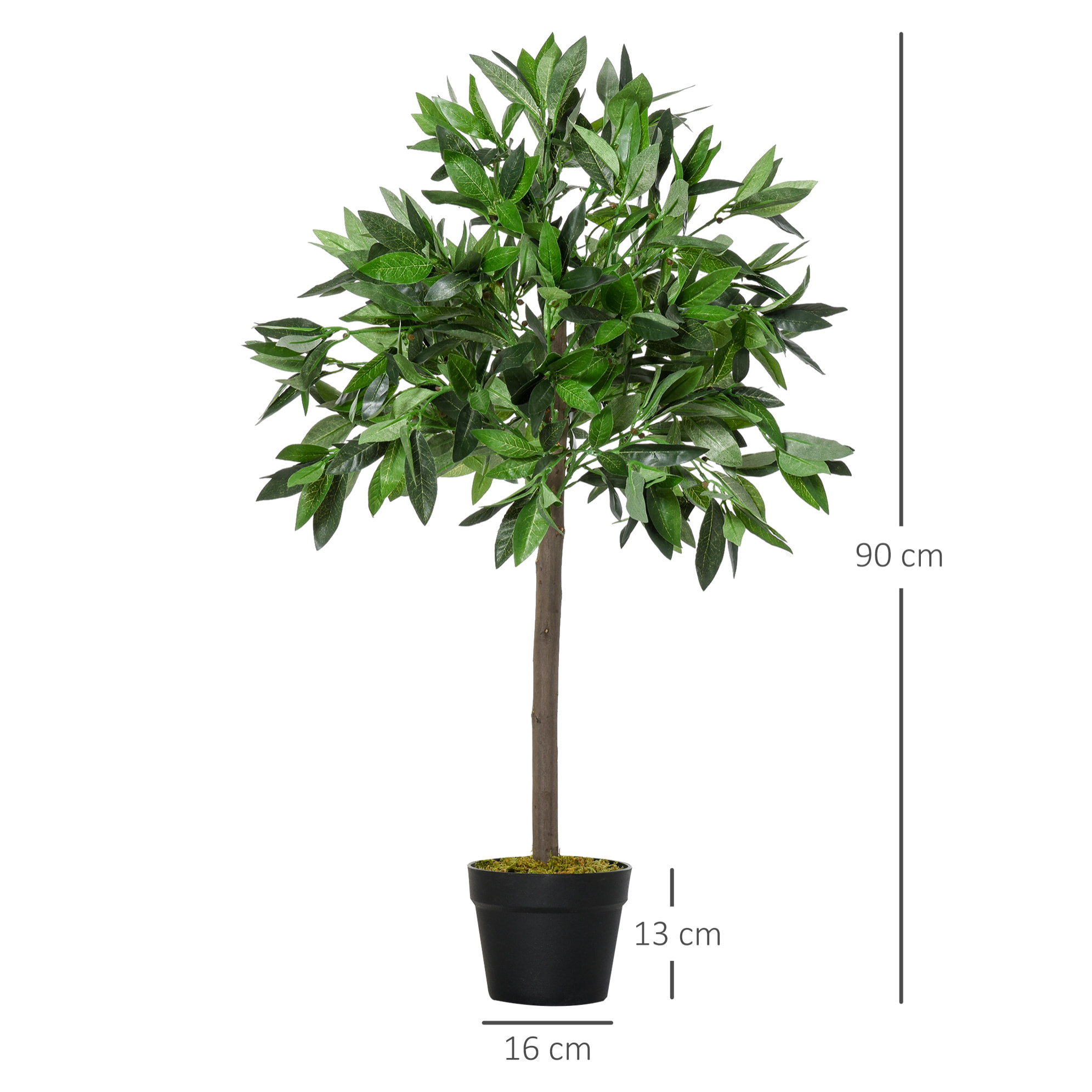 Outsunny 2 Plantas Artificiales de 90 cm de Altura Árboles de Laurel Decorativos con Maceta para Hogar Salón Uso en Interiores y Exteriores Verde