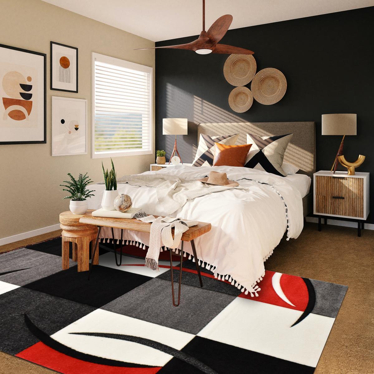 Tapis salon et chambre tissé motif damier TIHO