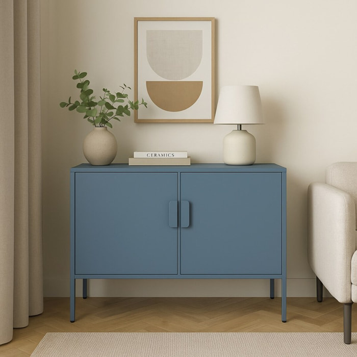 Credenza bassa in metallo 2 ante 100x40x72cm blu - Pop