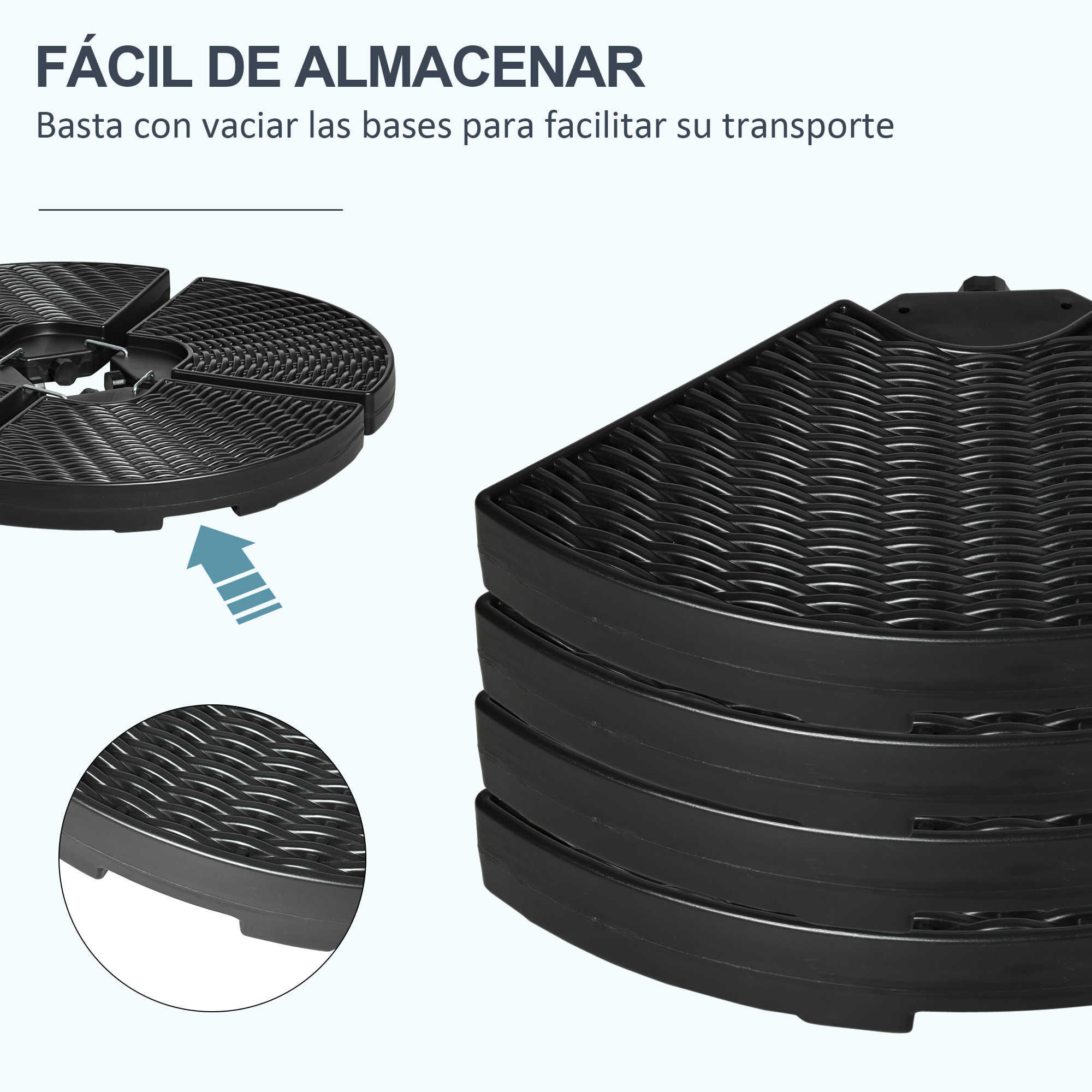 Base para Sombrilla de 4 Piezas Soporte para Parasol Rellenable con Arena 68 kg o Agua 52 L para Jardín Patio Terraza Negro