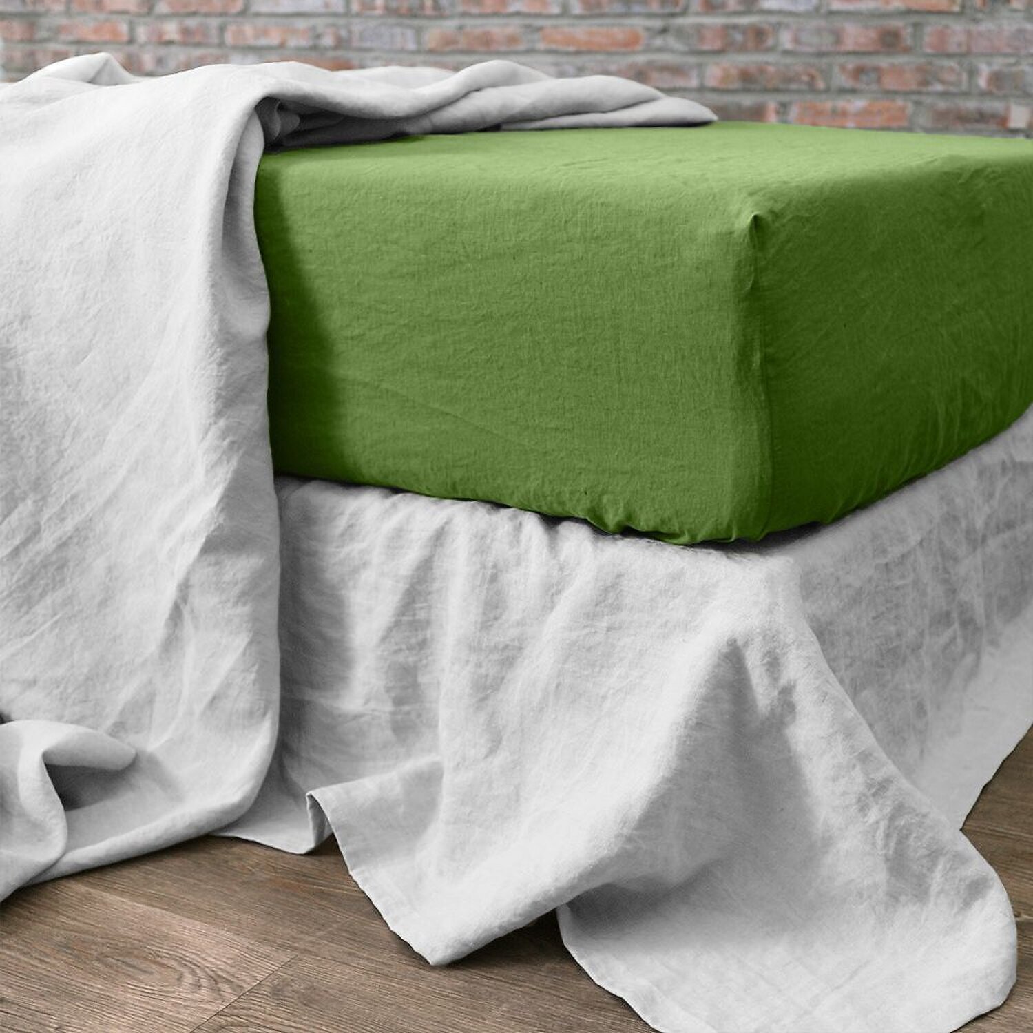 Drap Housse Bonnet:30cm 100% lin LavÉ 160g Kiwi