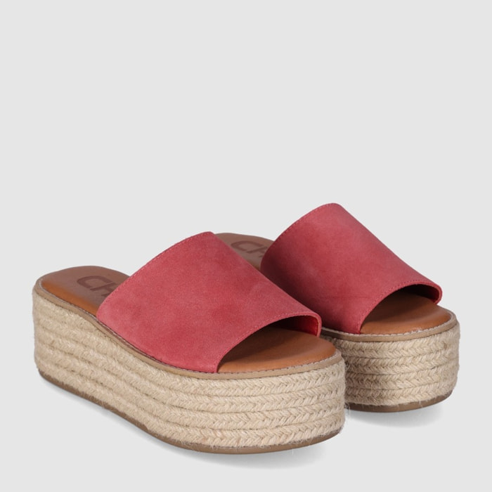 Sandalias de Serraje - Rojo - Tacón: 6 cm