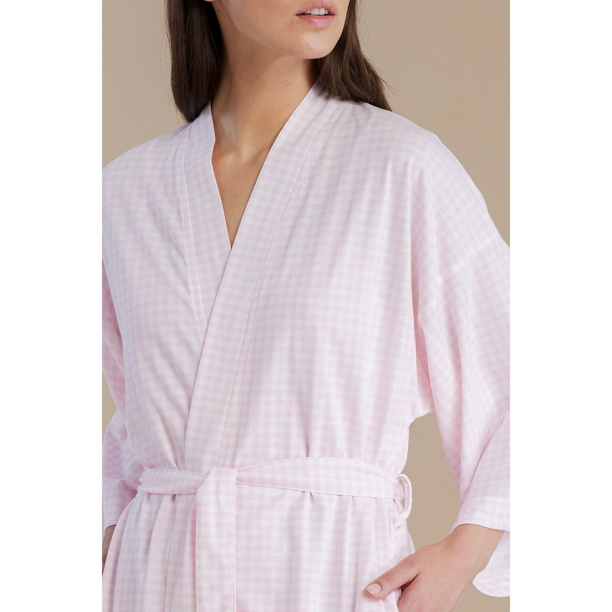 Vestaglia donna in cotone con maniche ampie e cintura in vita articolo vichy Noidinotte