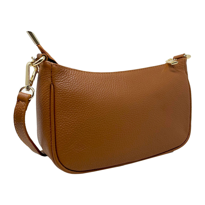 Chicca Borse - Tracollina Clutch Donna in Vera Pelle - Colore Cuoio Scuro