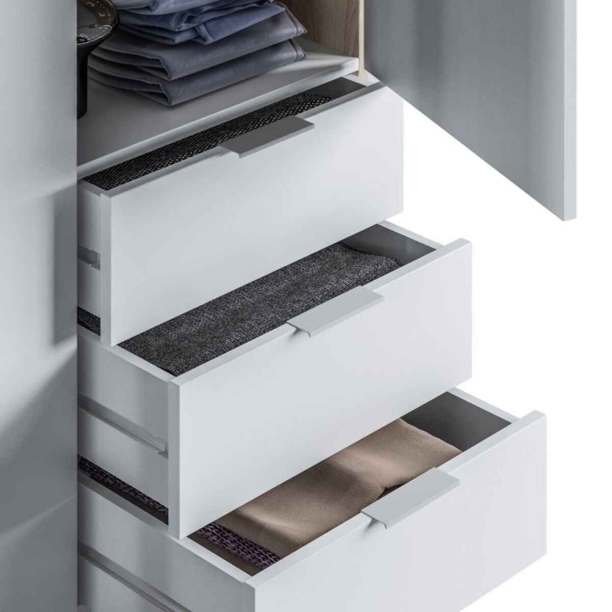 Armario Hexa 3 puertas 3 cajones Blanco Artik (Blanco Mate) - Roble Canadian