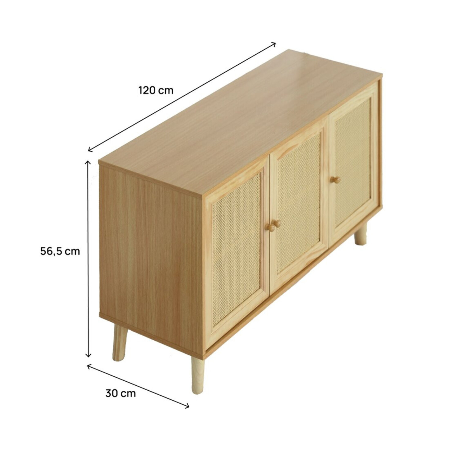 Buffet style cannage "Neuille" - 120 x 40 x 71.5 cm - Beige