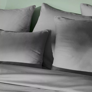Taie d'oreiller satin de coton motif jacquard anthracite Vibrato metal