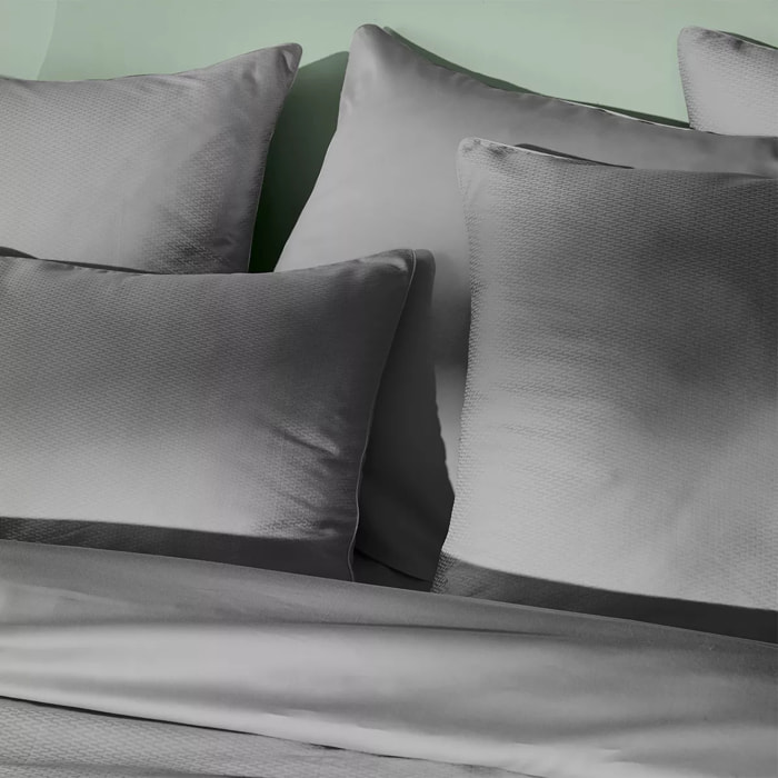 Taie d'oreiller satin de coton motif jacquard anthracite Vibrato metal