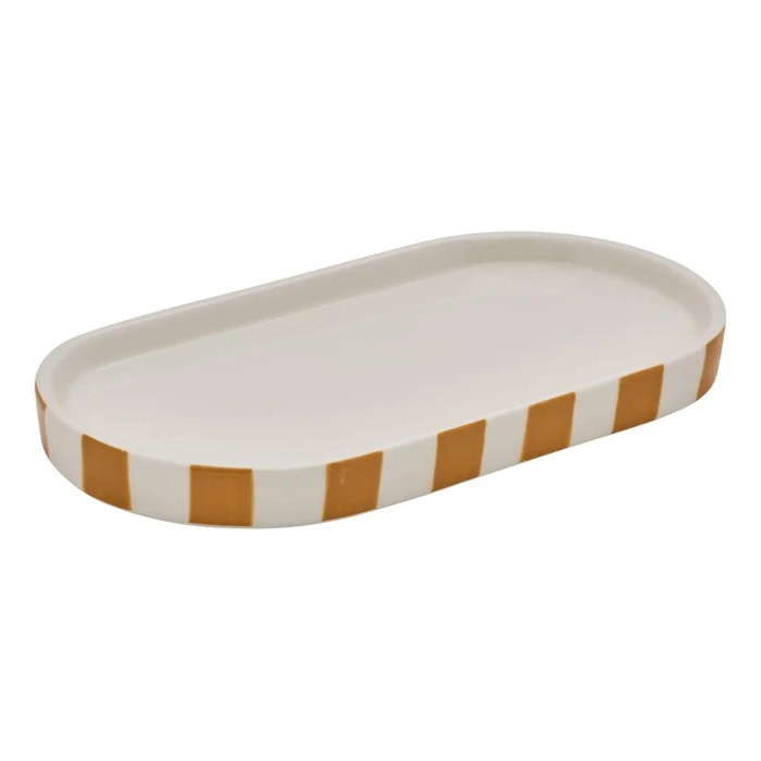 Plateau Strio 24cm rayures orange blé en grès