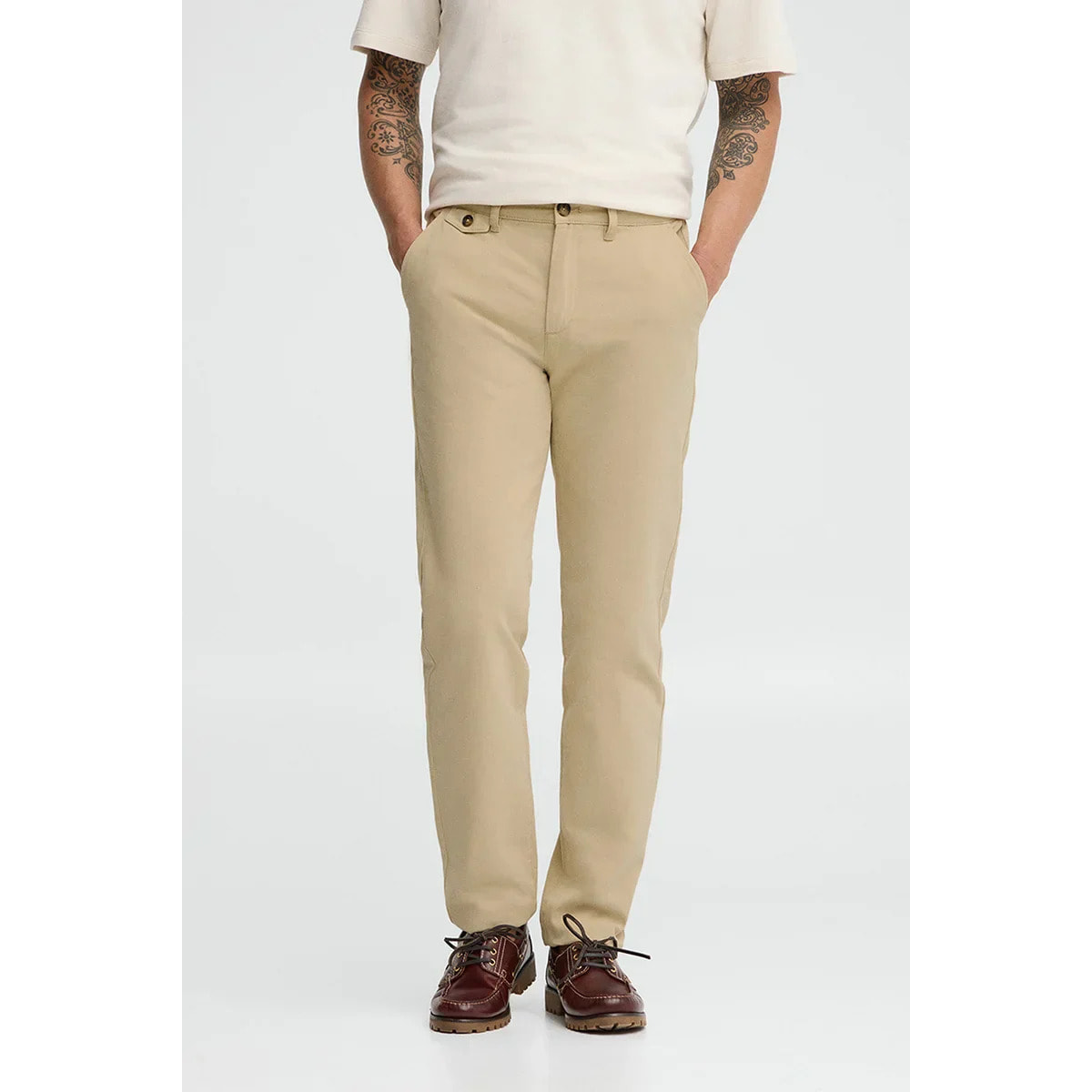 Pantaloni chino beige dal fit regular con logo Polo Club
