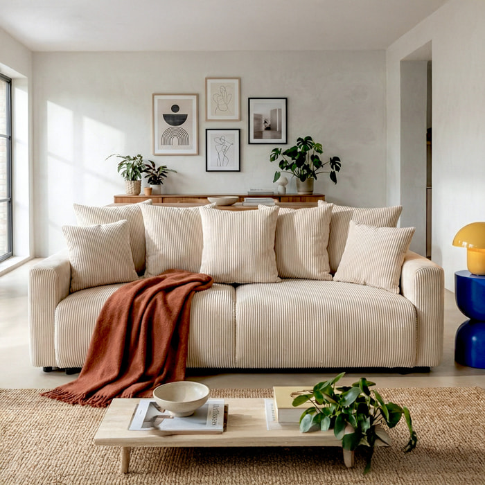 Canapé convertible 3 places en velours côtelé - UMA