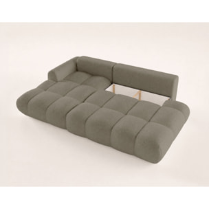 Yulin - Canapé d'angle ouvert gauche 4 places convertible avec coffre en tissu bouclette - Taupe