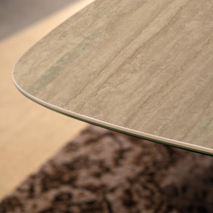 TAVOLO FISSO PRISMA TRAVERTINO - GRIGIO CARBONE, BOTTE BORDO INCLINATO, GRES TRAVERTINO NOCE