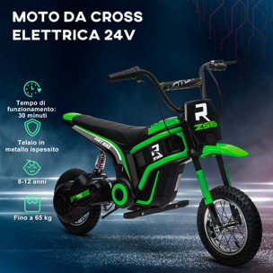 HOMCOM Moto Elettrica per Bambini con Acceleratore Manuale, 2 Velocità 8-16km/h, Età 8-12 Anni, Verde