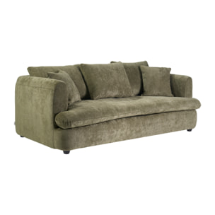 Canapé convertible déhoussable 3-4 places design haricot en tissu effet velours texturé vert kaki SACHA