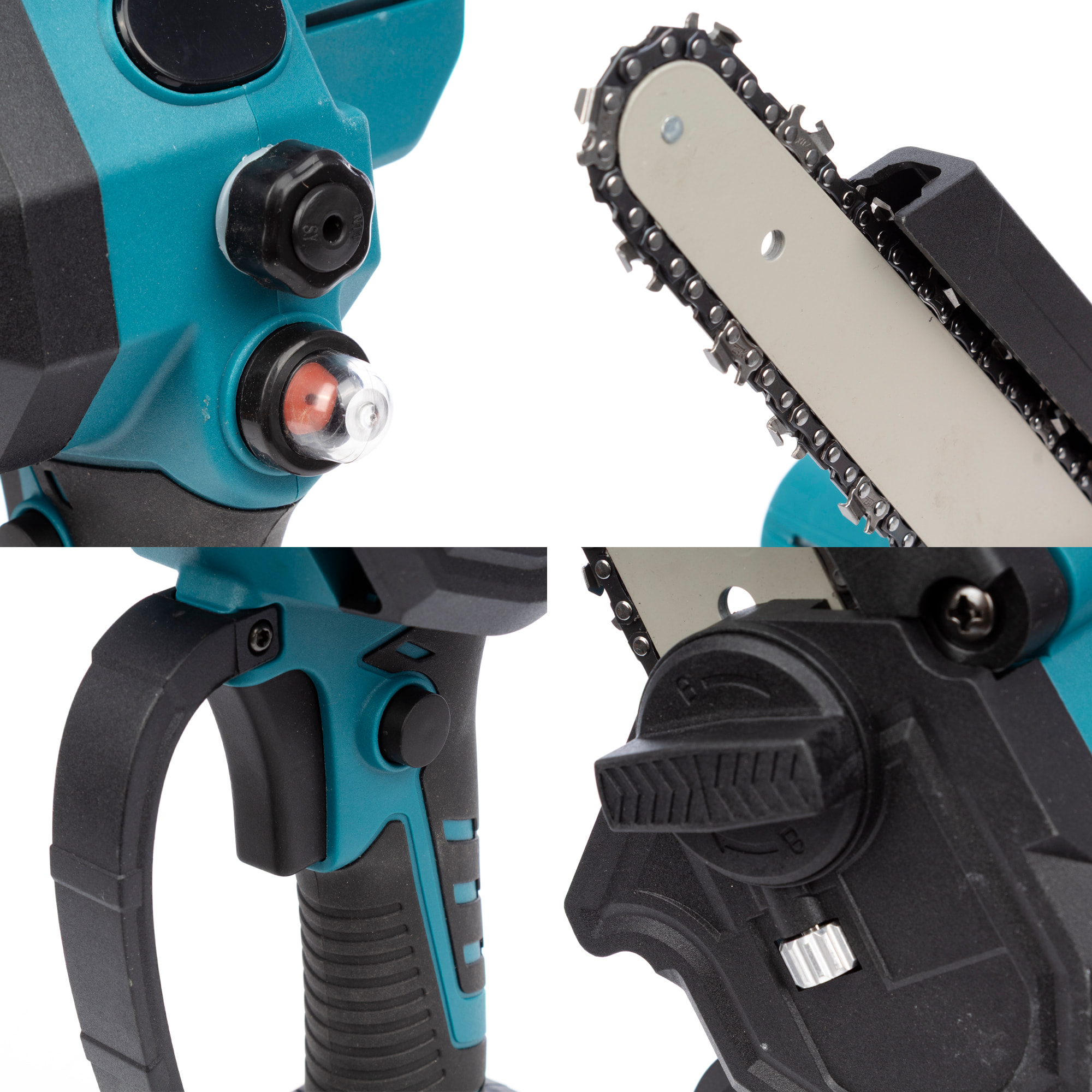 Mini motosierra inalámbrica 21V con hoja de 8 pulgadas, 2 baterías de 6500 mah y maletín de transporte.