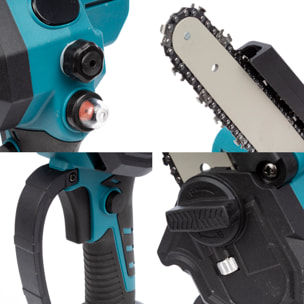 Mini motosierra inalámbrica 21V con hoja de 8 pulgadas, 2 baterías de 6500 mah y maletín de transporte.