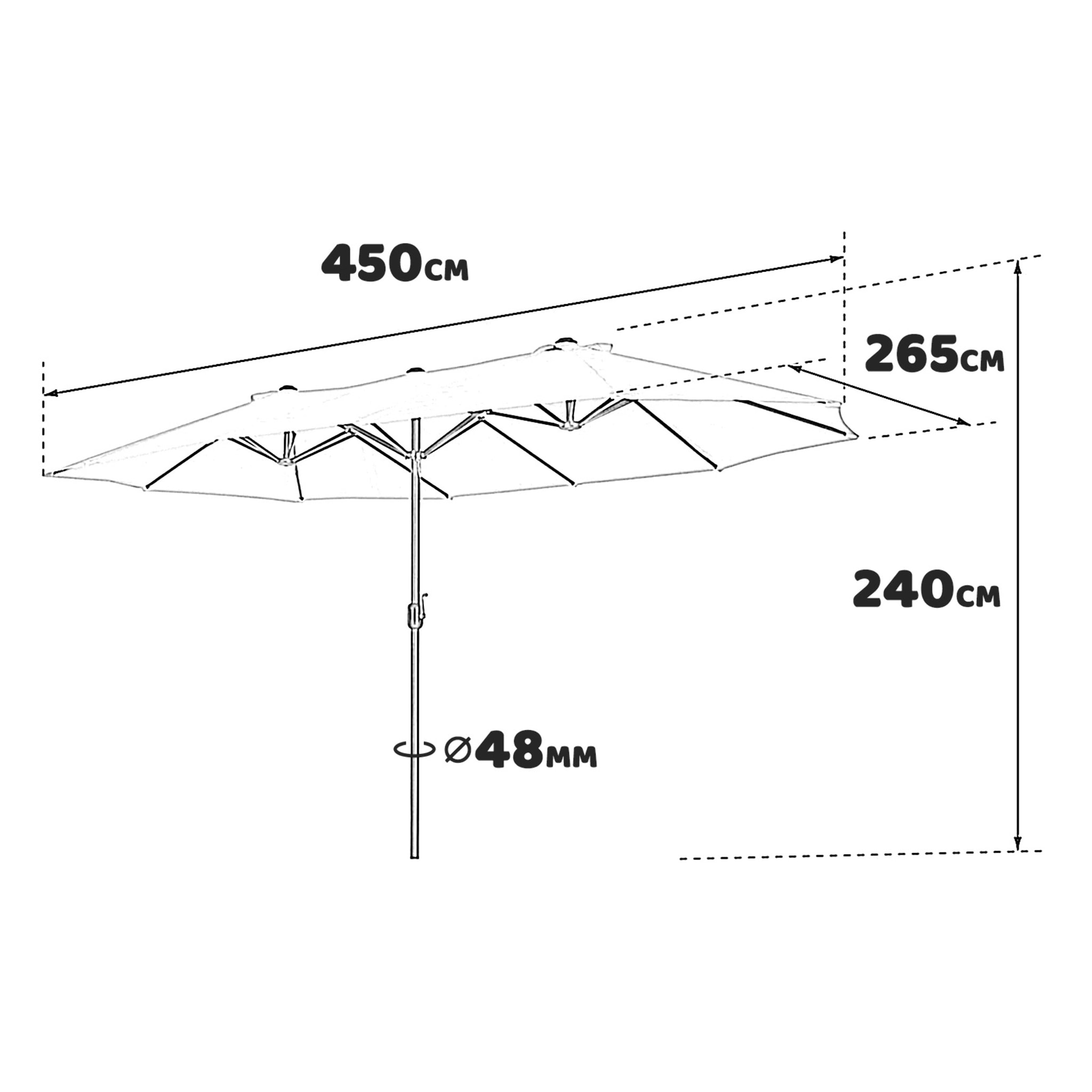 Twin - Ombrellone da giardino a doppio tettuccio con palo centrale da Ø48 mm e telo in poliestere con airvent. Doppio ombrellone da giardino terrazzo o piscina. 4,50X2,65 MT beige