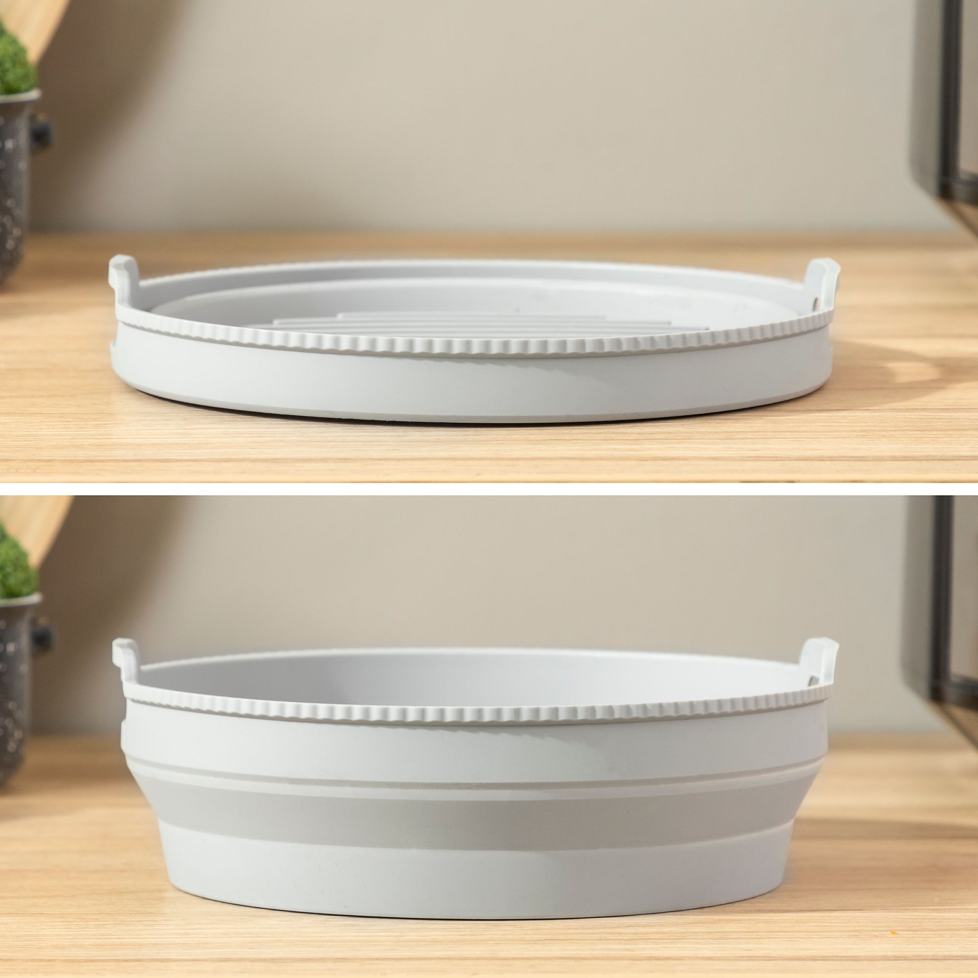 Cesto pieghevole - silicone - grigio e arancione - 21,5x7 cm