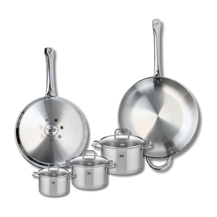 Ensemble de 2 Poêles de cuisson 28 et 32 cm et 3 faitouts 12, 14 et 16 cm Elo Profi Citrin