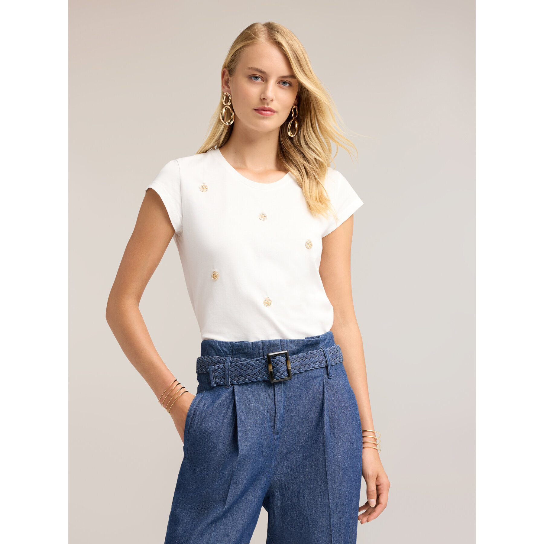 Motivi - Camiseta de algodón con charms - Blanco