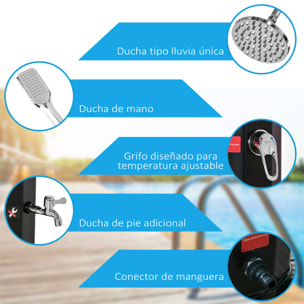 Ducha Solar de Exterior 35 L Ducha de Jardín con 2 Cabezales de Ducha Grifo y Agua Caliente 0-55„ƒ para Piscina Patio Playa 17,5x14,5x216 cm Negro