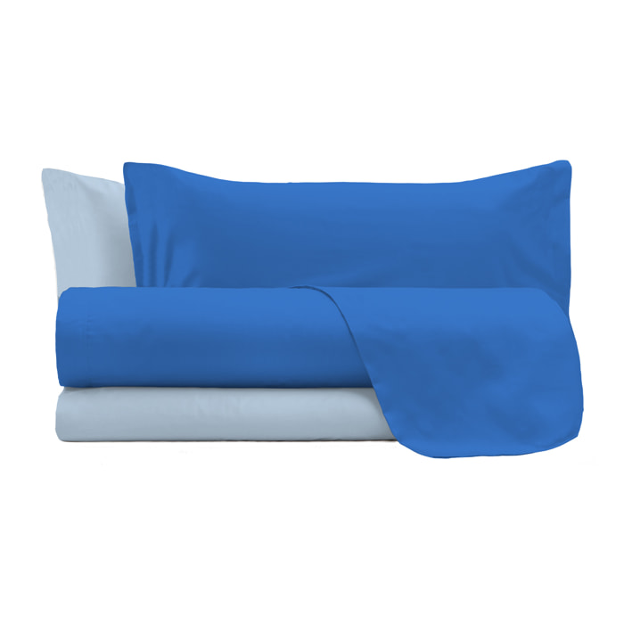 COMPLETO LETTO NATURAL COLOR, 100% Cotone, Made in Italy - BLU ROYAL/AZZURRO
