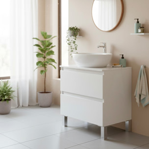 Mobile Bagno Sotto Lavabo Da Appoggio 2 Cassetti Salvaspazio Con Guide Metalliche E Gambe In Alluminio Design Moderno 63.5 x 60 x 40 Cm Bianco Lucido