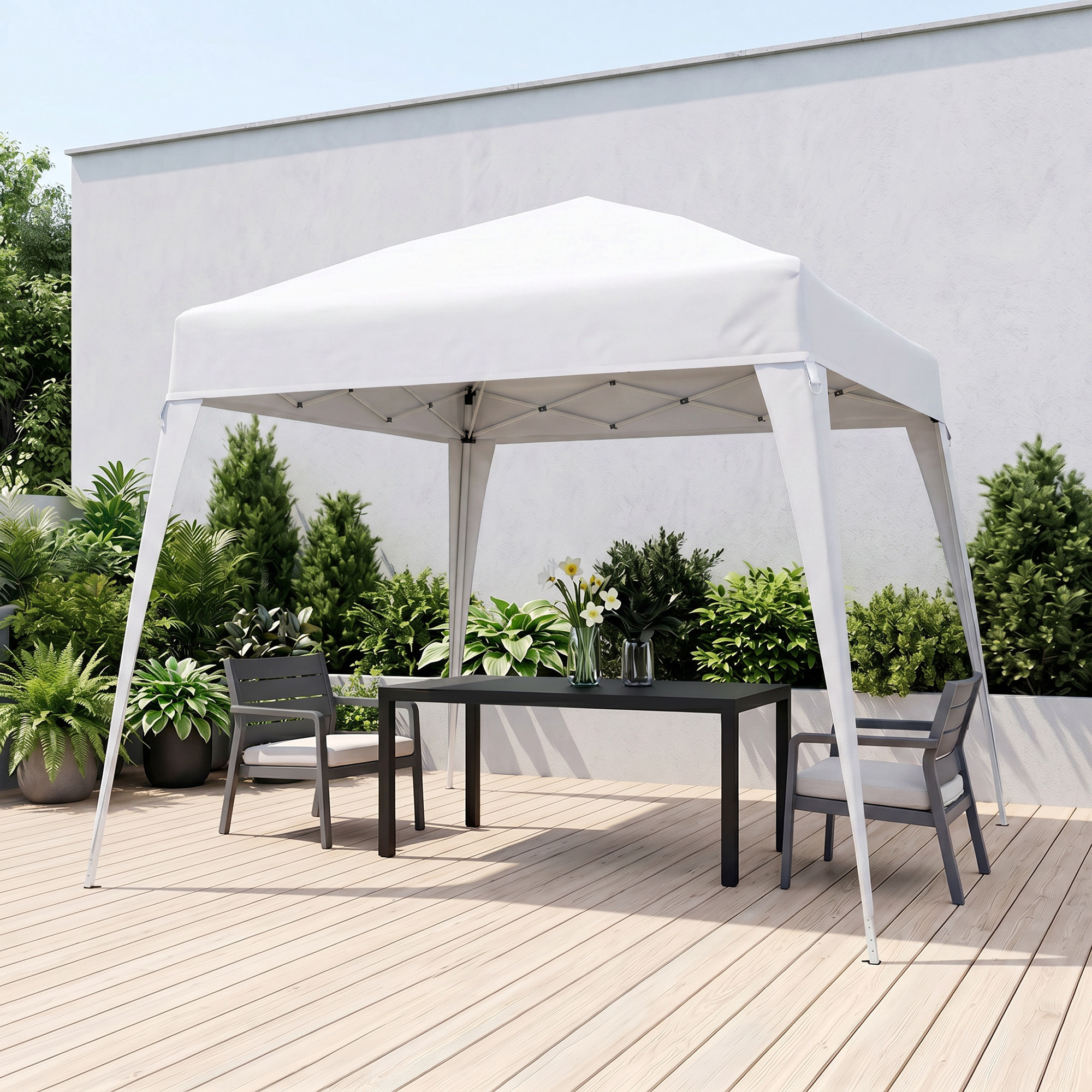 Outsunny Carpa Plegable 2,4x2,4 m, Pop-up, Cenador Pabellón de Jardín, Altura Ajustable con Bolsa de Transporte, Anti-UV, Impermeable, Gazebo para Camping, Fiestas, Exterior, Blanco