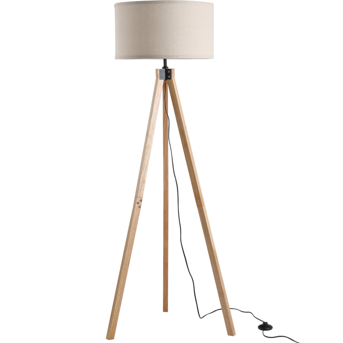 Lampadaire trépied style scandinave 40 W max. dim. 45L x 45l x 152H cm bois de pin lin beige