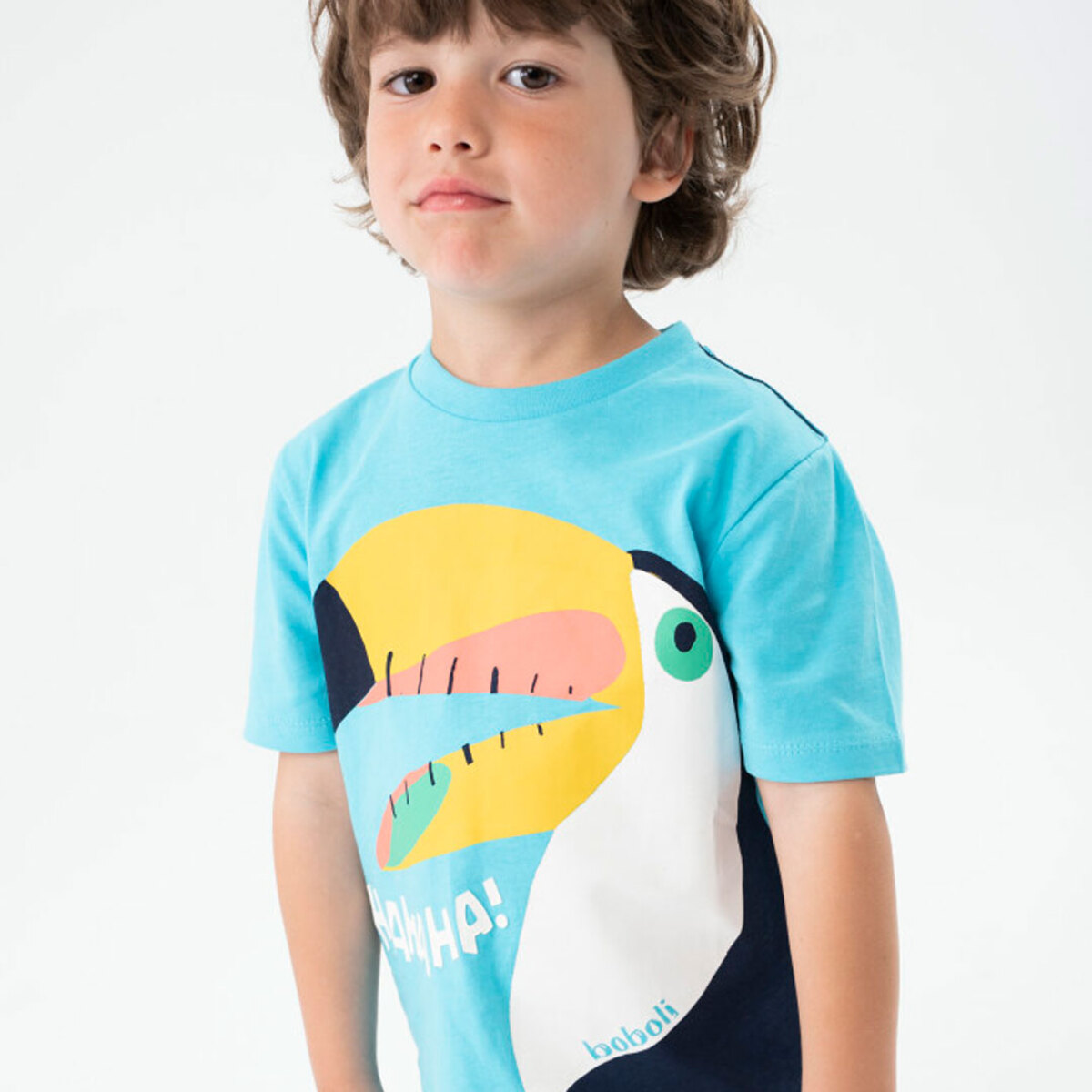 Camiseta niÃ±o estampada, mangas cortas, azul turquesa