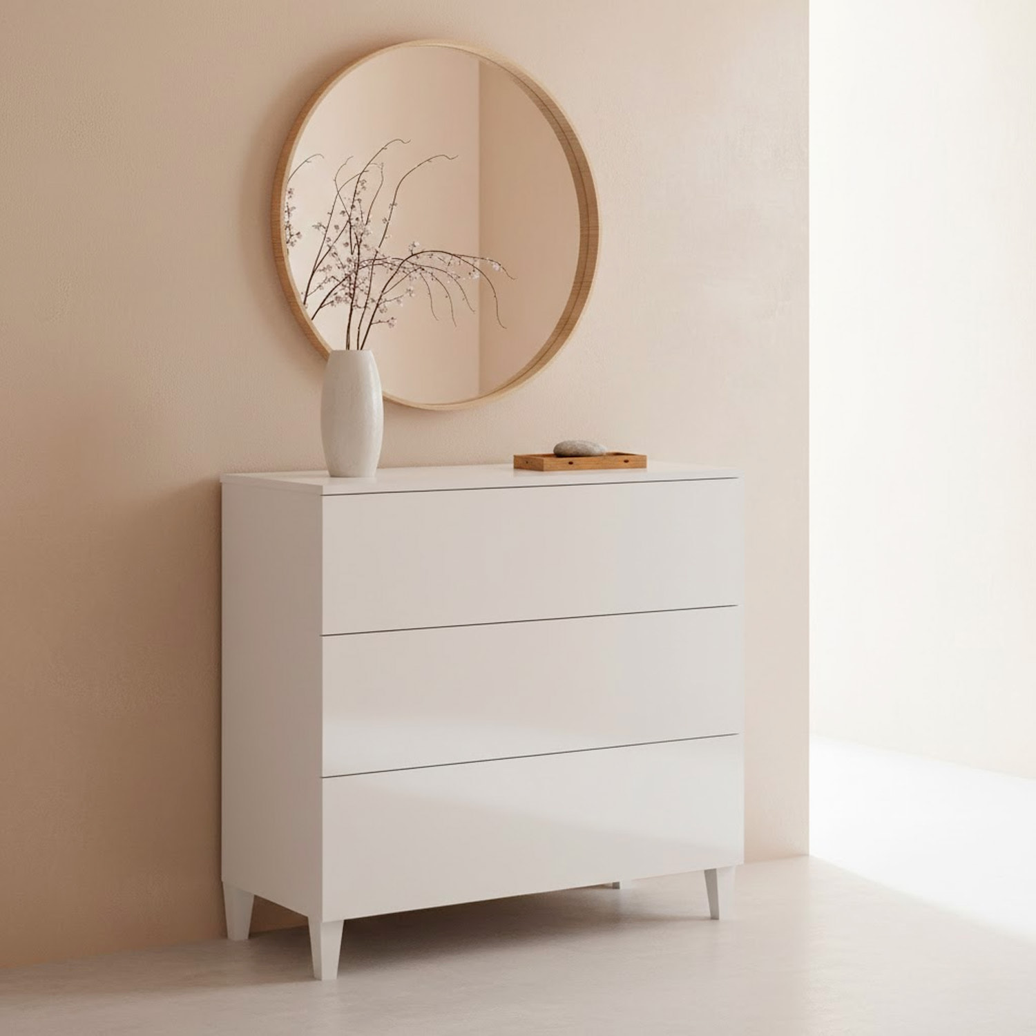 Comodino Con 3 Cassetti Cassettiera Settimino Mobile Da Camera Da Letto Moderno Mobiletto Con Piedini Montaggio Facile 80 x 40 x 80 Cm Bianco Lucido