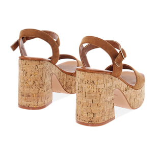 Sandali con plateau donna cognac in microfibra