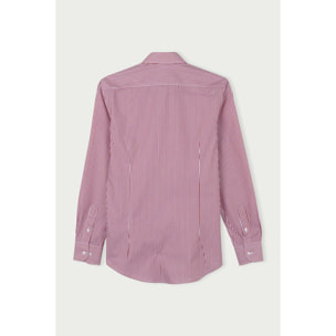 Camicia Uomo 1 Bottone Italiano Slim Cotone Riga Media Rosso\Bianco