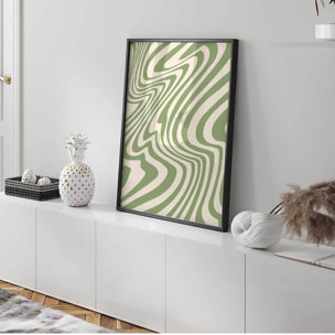 Affiche encadrée motif abstrait ondulé vert sauge Affiche + cadre en métal - Noir