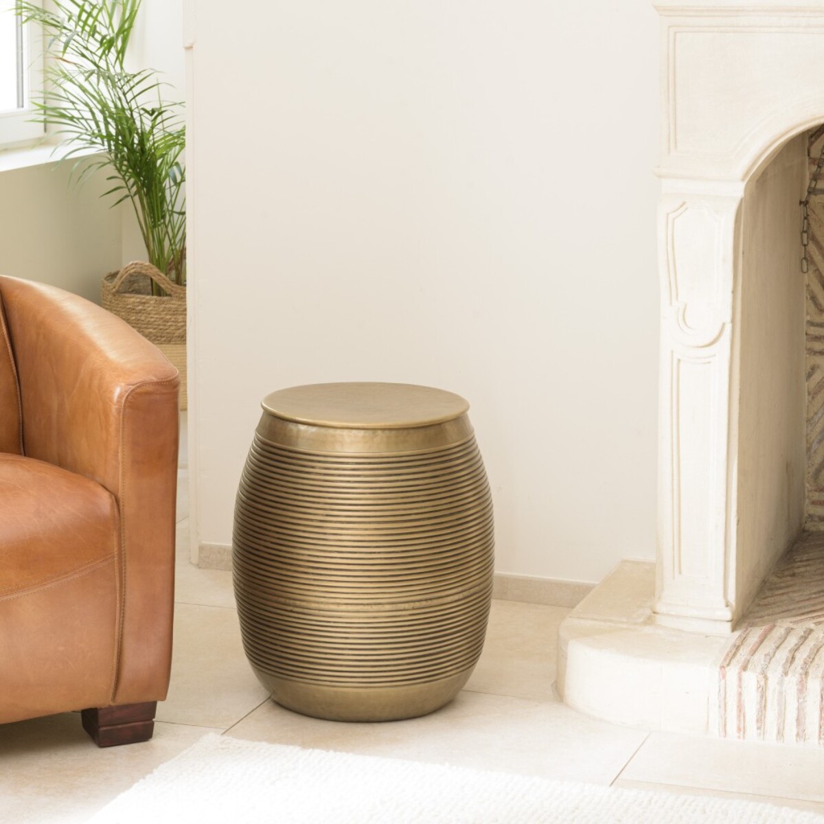 HONORE - Table d'appoint alu L40cm H45cm couleur laiton foncé strié