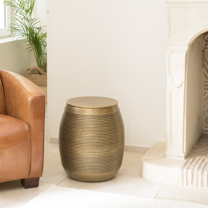 HONORE - Table d'appoint alu L40cm H45cm couleur laiton foncé strié