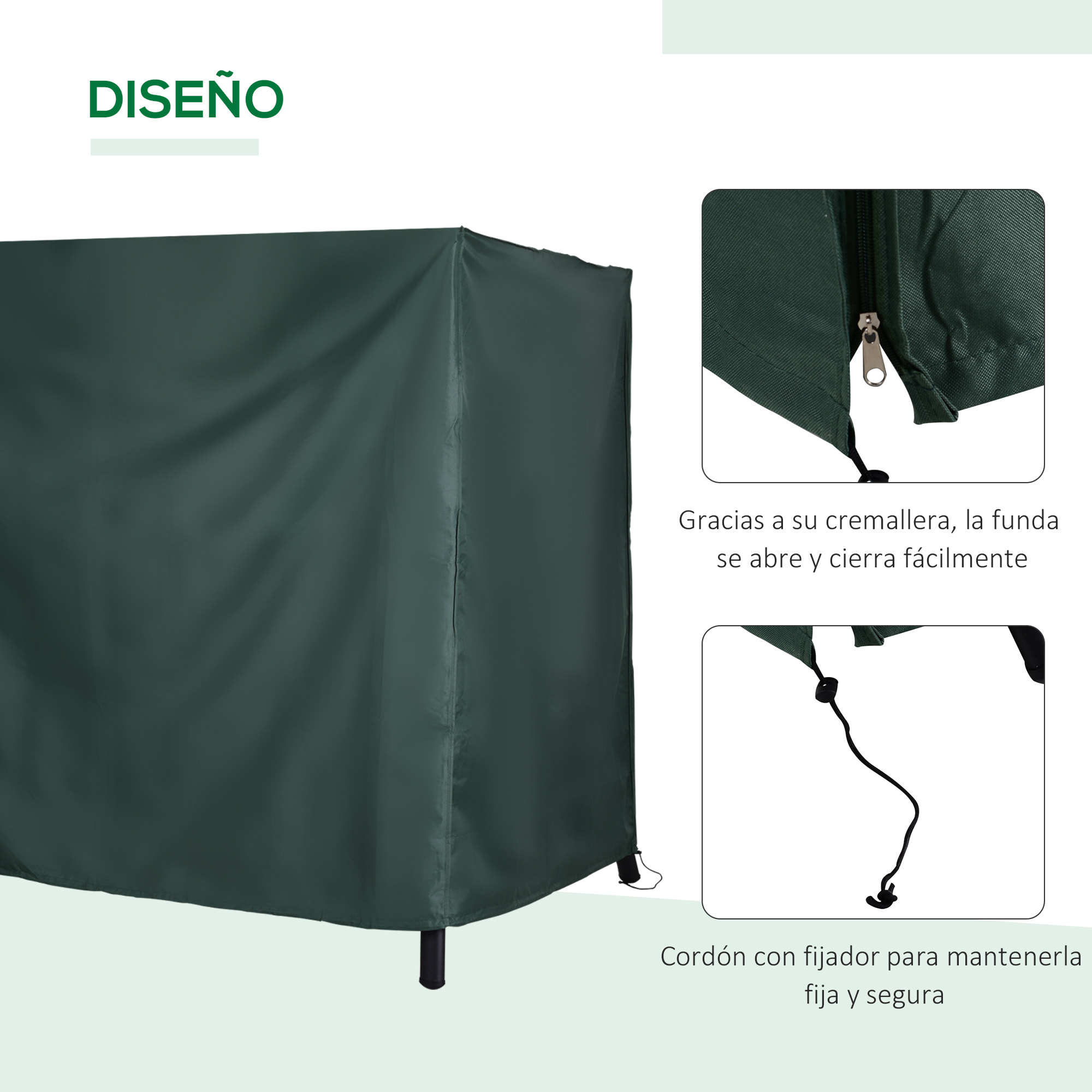 Funda Columpios Jardín con Cremallera Cubierta Muebles de Exterior 205x124x164cm