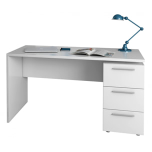 Scrivania Dallas, Scrittoio da ufficio moderno, Tavolo da studio con cassettiera a 2 cassetti e 1 anta, cm 138x60h74, Bianco