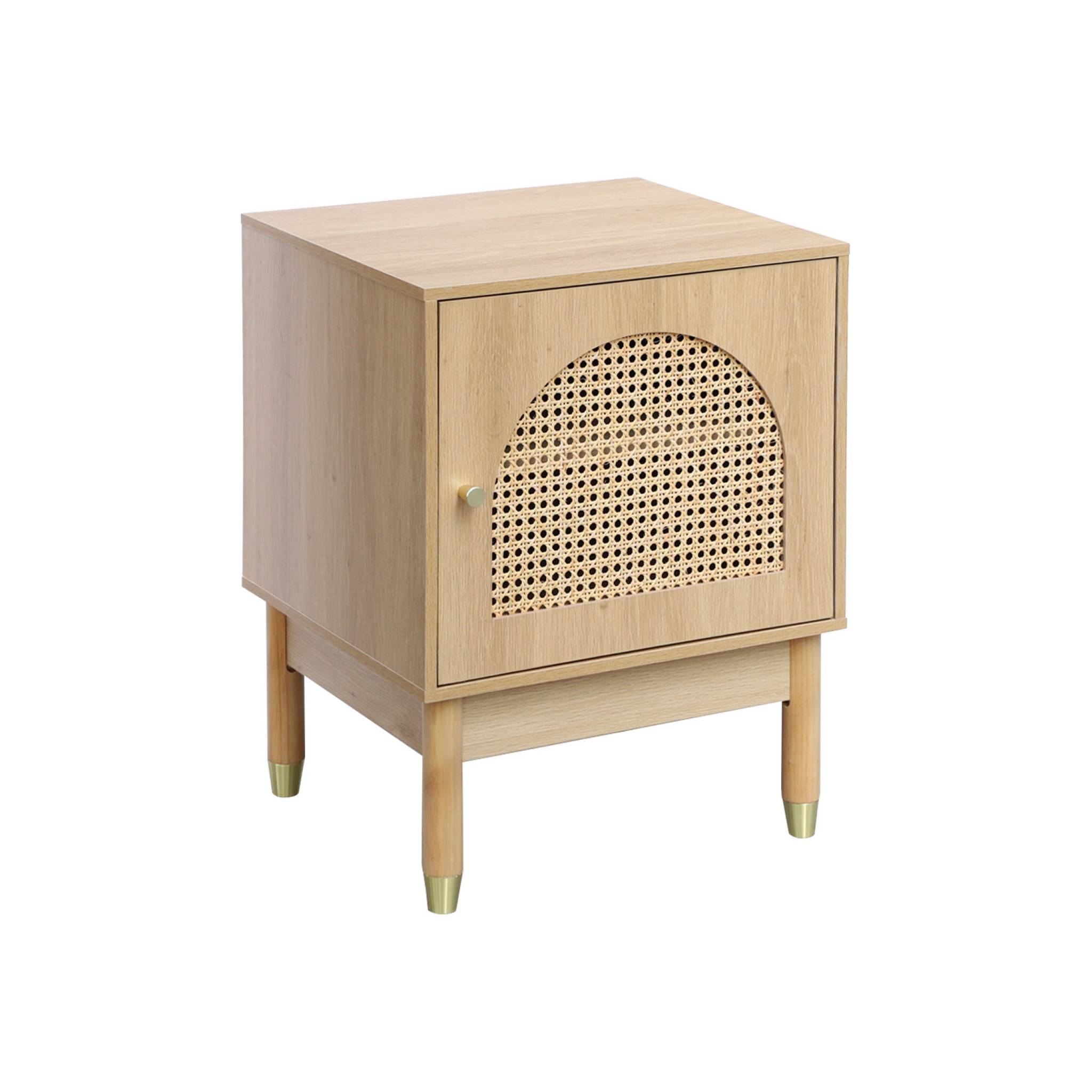 Table de chevet bohème bois et cannage naturel 1 porte 45 x 40 x 60 cm - Judith