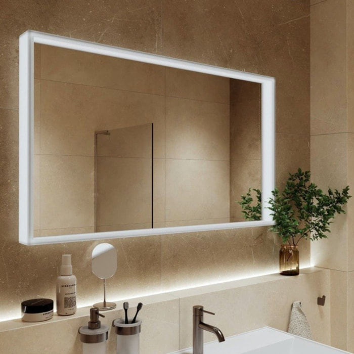 Miroir lumineux rectangulaire l.60 x H.100 cm LED 3 couleurs avec capteur Vision SAT (SATZVIOBLED60100)