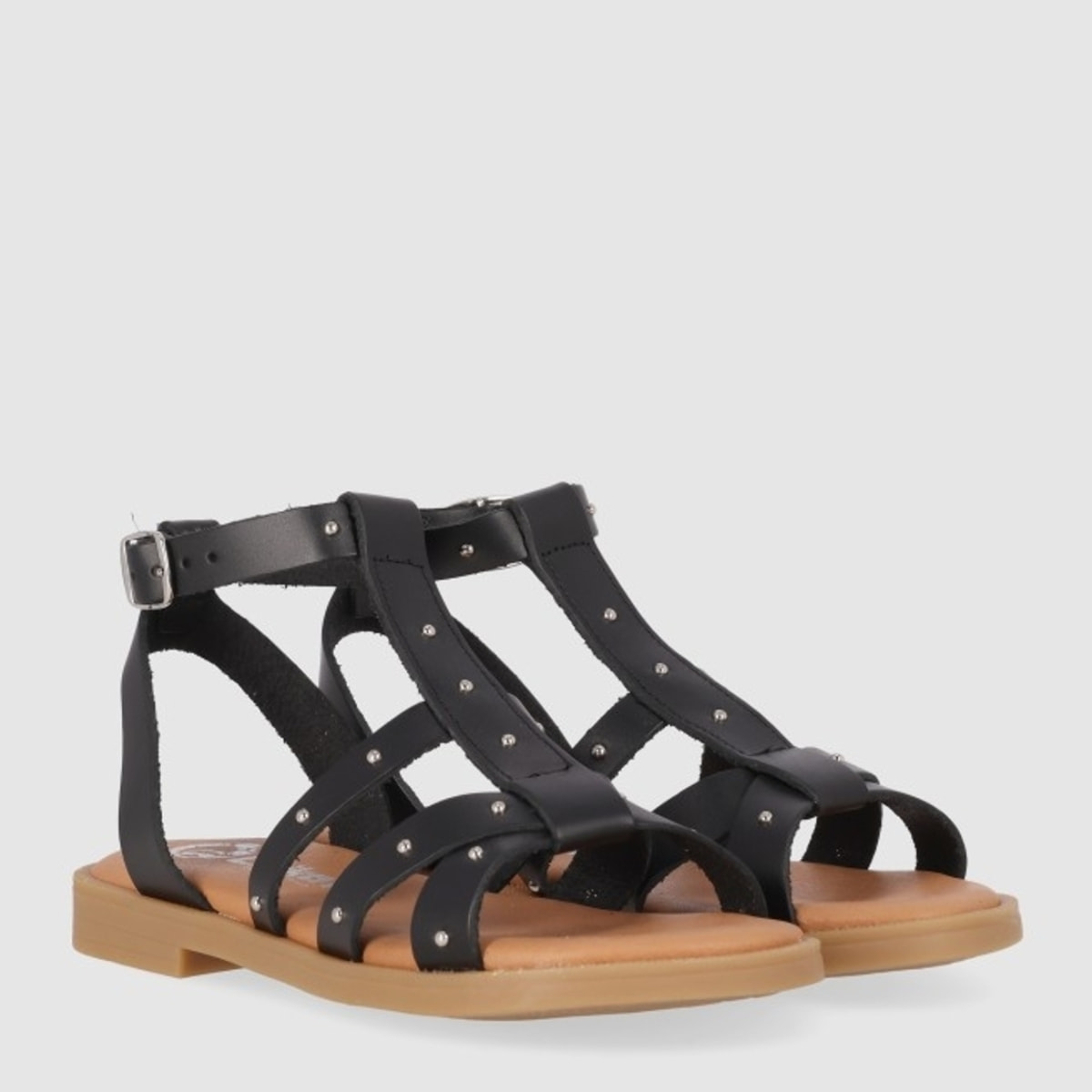 Sandalias de Piel - Negro - Tacón: Bajo