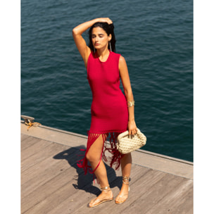 Vestido de punto elástico con flecos y corte ajustado