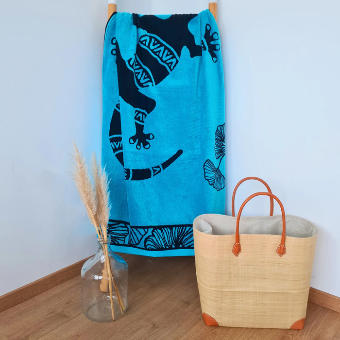 Serviette de plage éponge velours Jacquard Bleu 90x170 400g/m² - Bradford