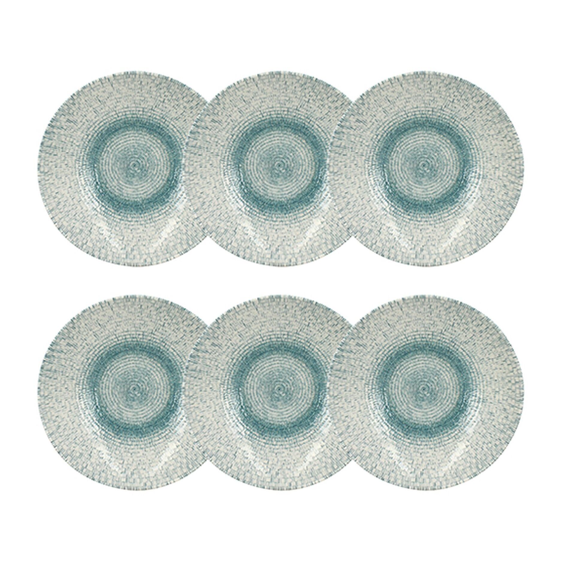 Lot de 6 assiettes creuses en porcelaine blanche et bleue 21cm AQUA