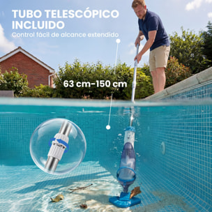 Limpiafondos de Piscina a Batería, Aspirador de Piscina Inalámbrica con Cepillo, Mango Telescópico 63-150 cm, Aspiradora Manual para Piscinas Pequeñas, Estanques, 60 Minutos Limpieza, Azul